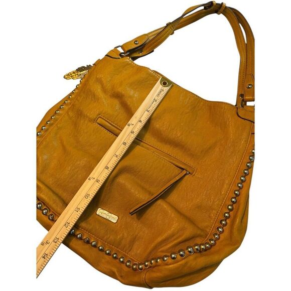 Jessica Simpson Yellow Leather Studded Shoulder Bag With Feather Charm - Picture 10 of 13
